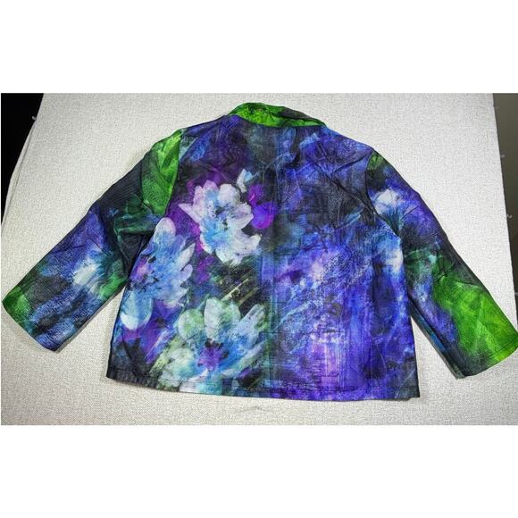 Berek Women Large Blue Green Sheer Cropped Open Front Long Sleeve Holiday Jacket - Picture 2 of 8